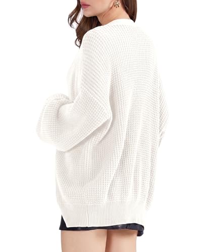 QUALFORT Women's Oversized 100% Cotton Cardigan Sweater