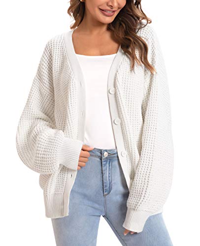 QUALFORT Women's Oversized 100% Cotton Cardigan Sweater