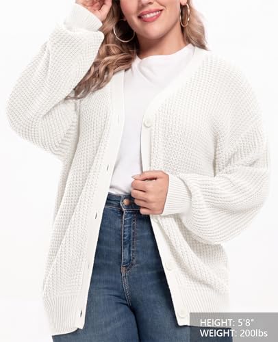 QUALFORT Women's Oversized 100% Cotton Cardigan Sweater