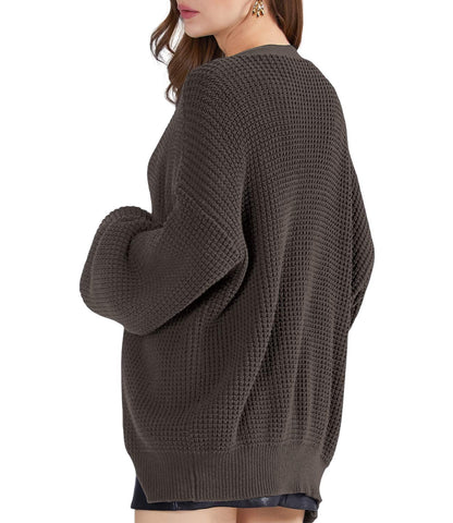QUALFORT Women's Oversized 100% Cotton Cardigan Sweater