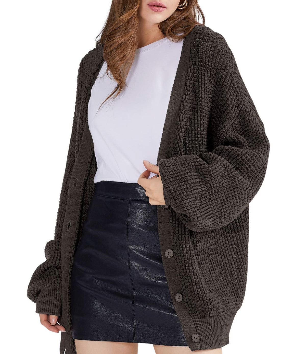 QUALFORT Women's Oversized 100% Cotton Cardigan Sweater