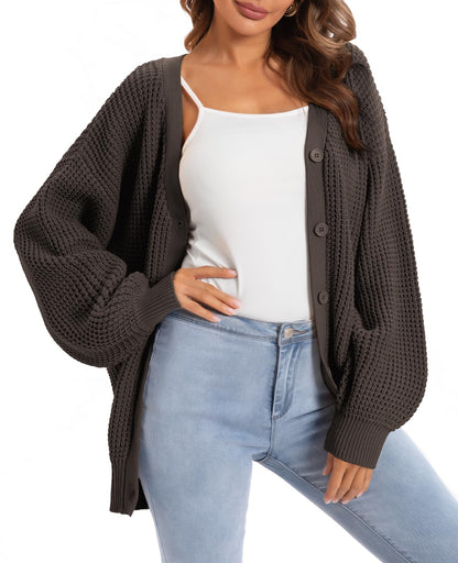 QUALFORT Women's Oversized 100% Cotton Cardigan Sweater