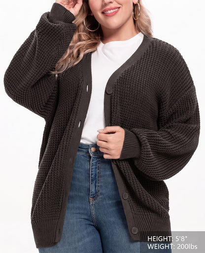 QUALFORT Women's Oversized 100% Cotton Cardigan Sweater